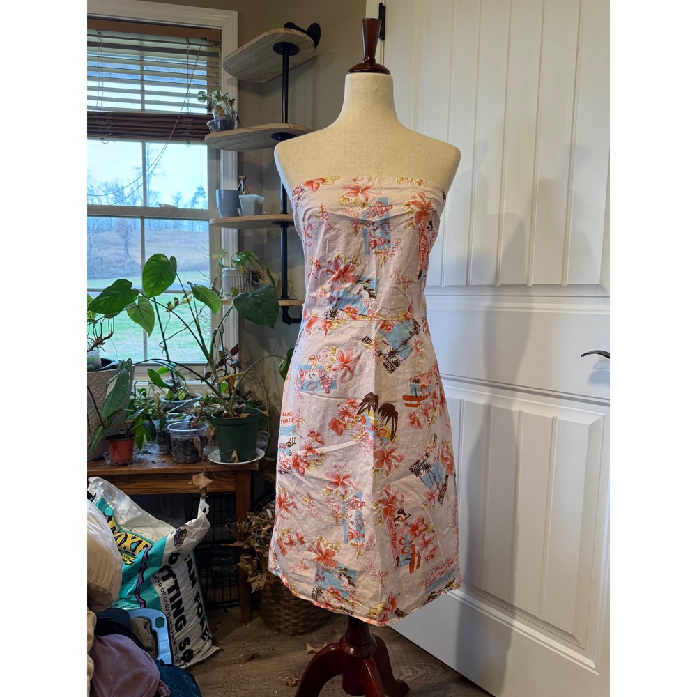 Peep Studio Pink Floral Tropical Resort Beach Strapless Dress Size Small‎